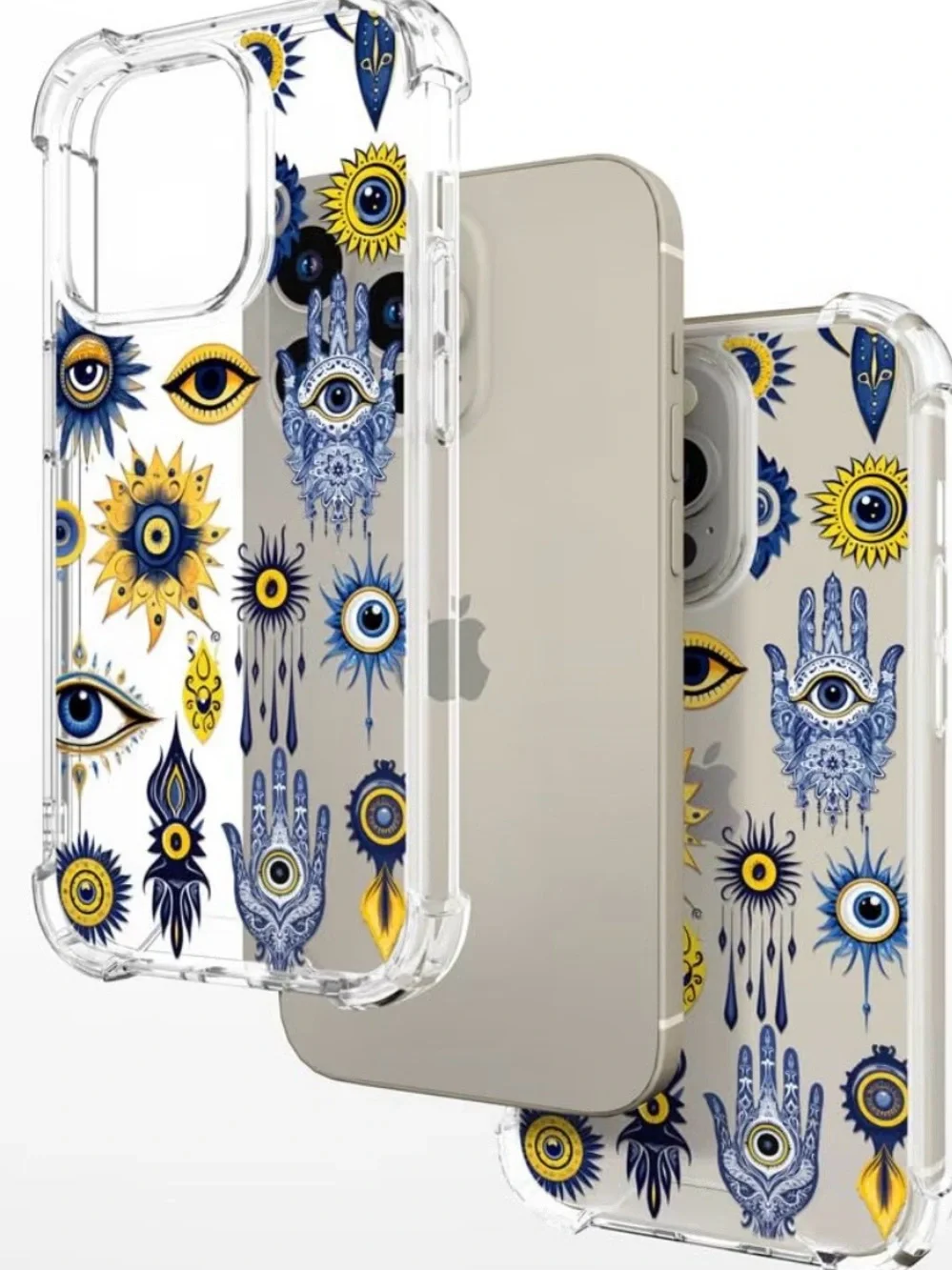 Clear Protective Phone Case with Blue & Yellow Eye Motif